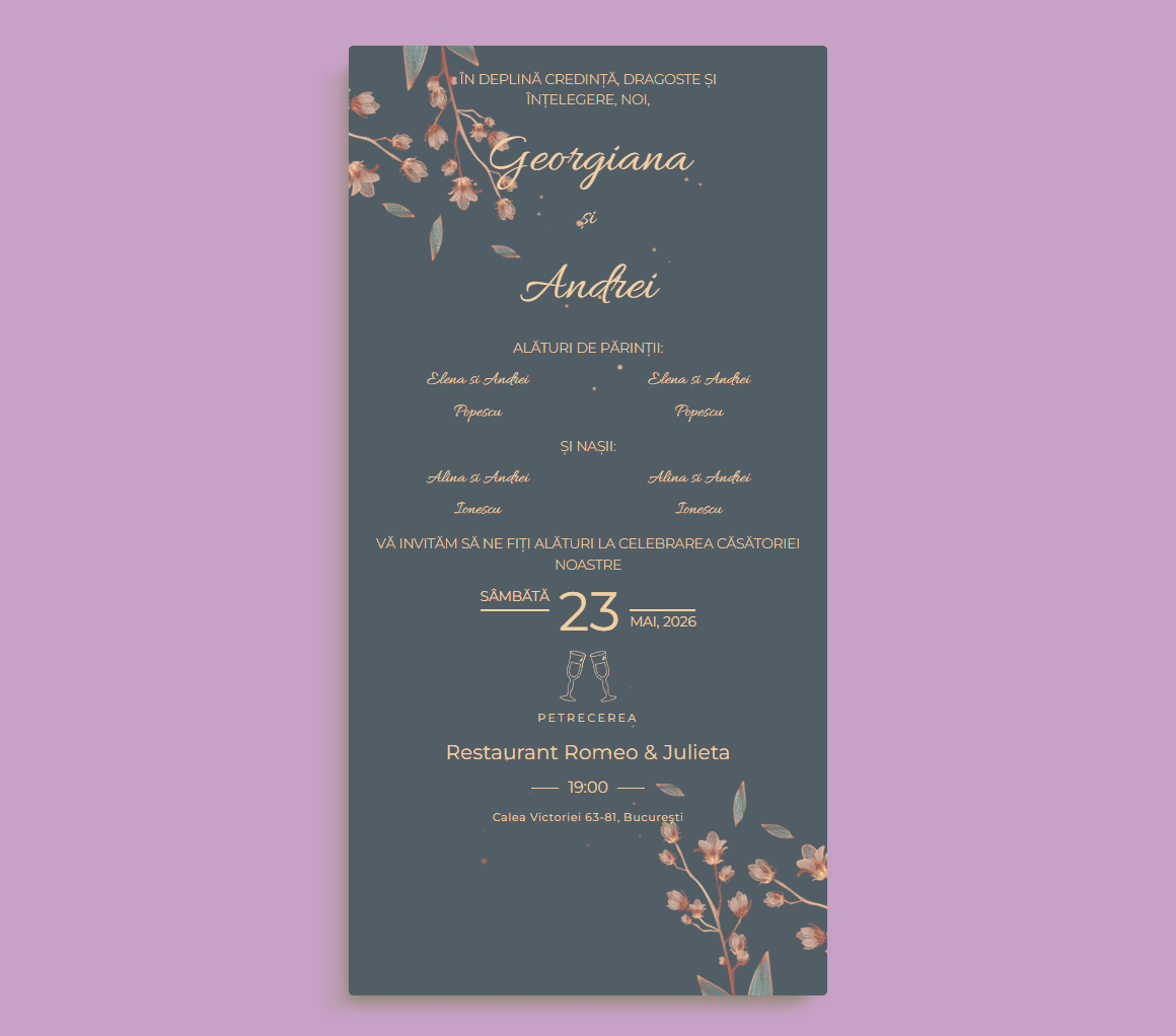 Invitație de nuntă digitală Chantilly — chantilly-lilas-dore