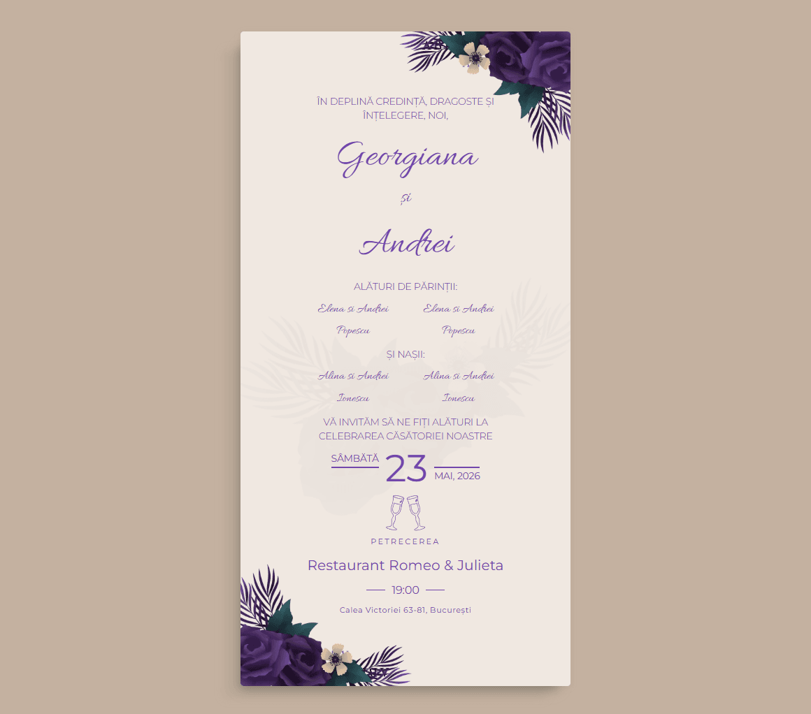 Invitație de nuntă digitală Cherished — cherished-lavanda