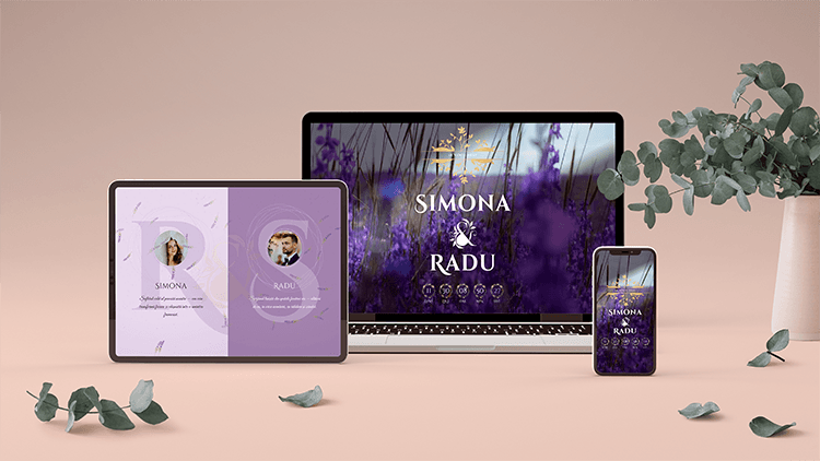 Invitație de nuntă digitală Aurora Lavander